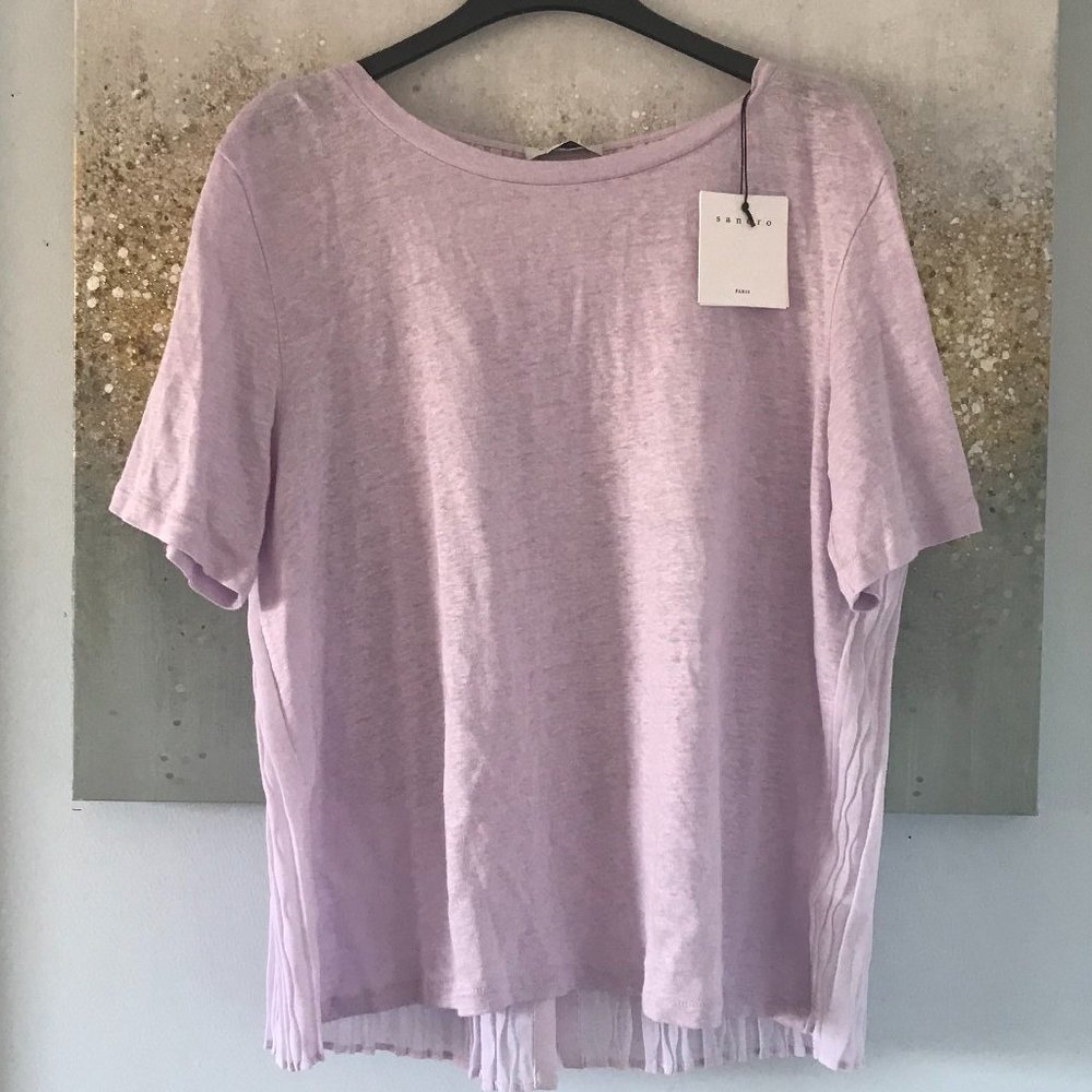 Sandro Lilac Faux Pearl Linen Shirt (NWT)